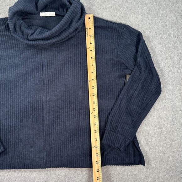 Lush Ribbed Turtleneck Top Women's X-Small Oversized Navy Blue Pullover Soft - Picture 4 of 7
